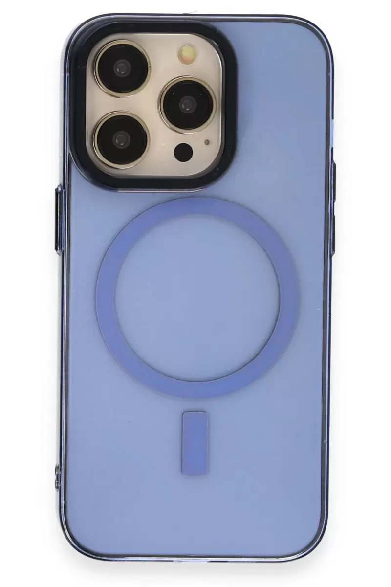Newface Apple iPhone 14 Pro Max Kılıf Anka PC Magneticsafe Sert Metal Kapak - Sierra Blue
