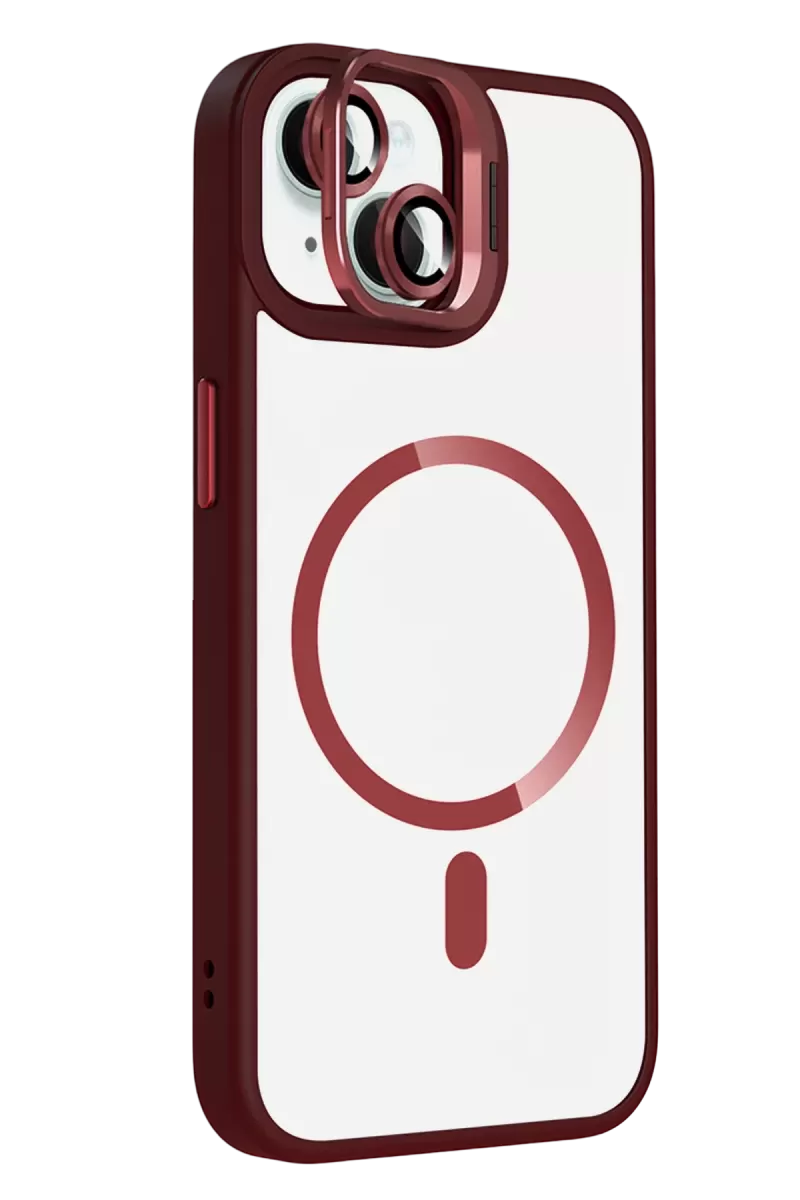 Joko Apple iPhone 15 Plus Remim Lensli Magsafe Standlı Kapak - Bordo