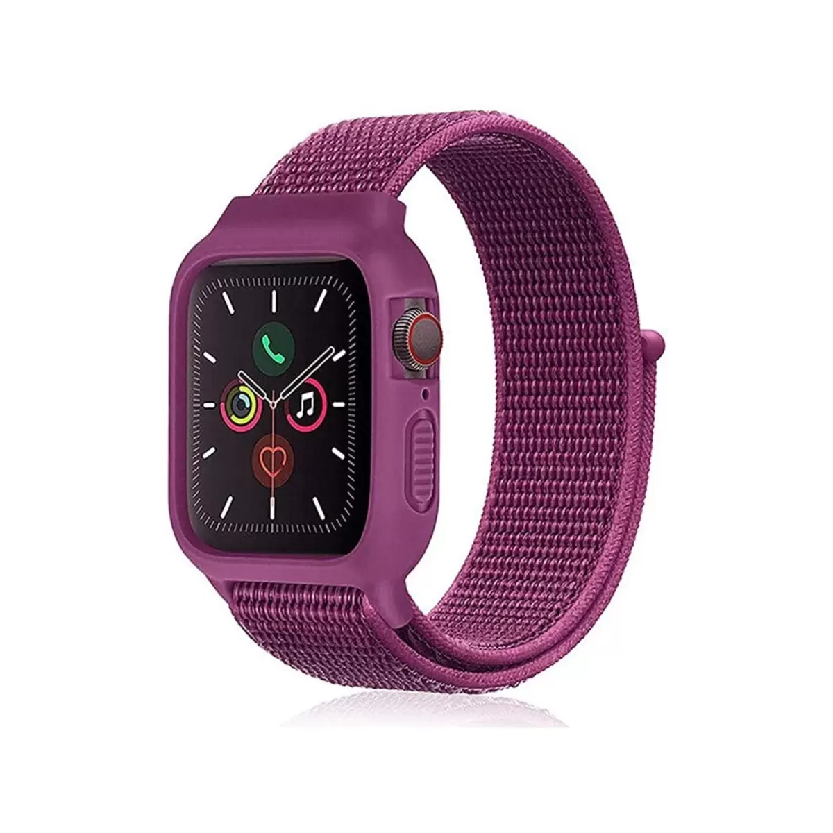 Newface Apple Watch 38mm Hasırlı Cırtcırtlı Kasalı Kordon - Fuşya