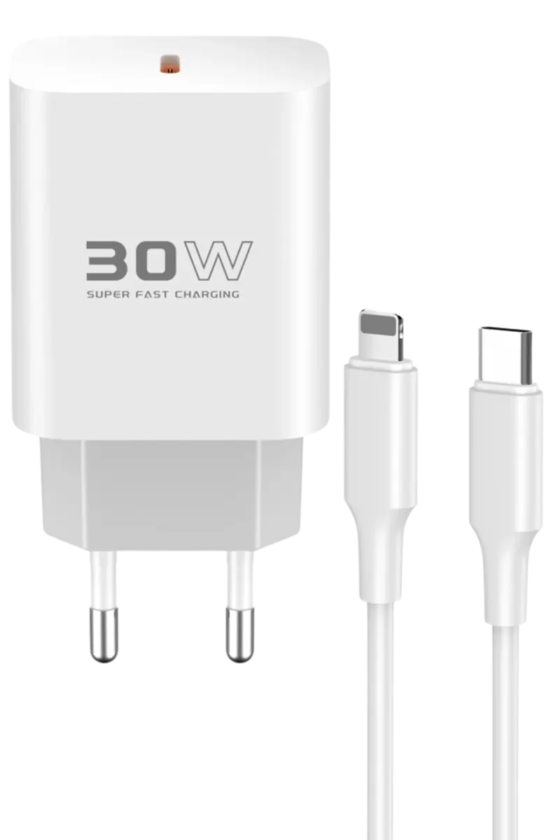 Konfulon C87C 30W Type-C Çıkışlı Ekstra DL50 1M Type-C to Lightning Kablolu PD Şarj Cihazı - Beyaz
