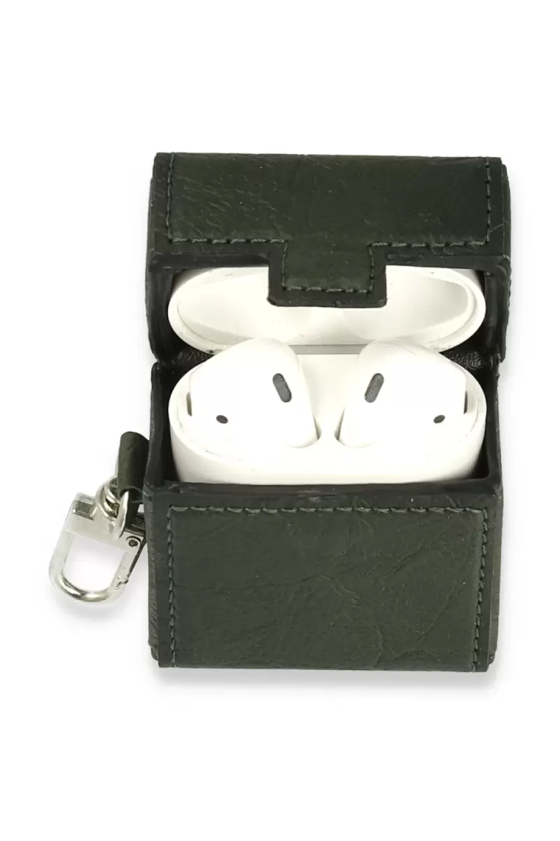 Newface Apple Airpods 2 (2.nesil) Deri Kılıf - Haki Yeşil