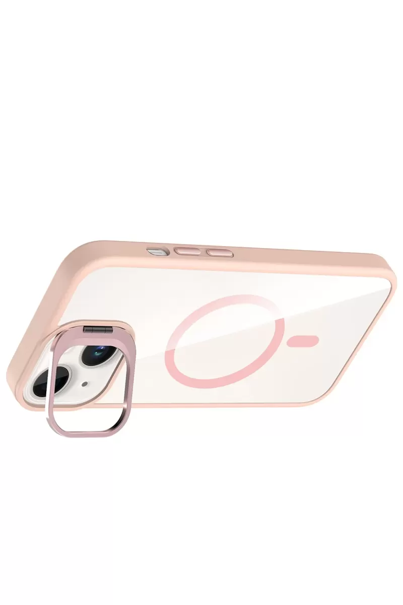 Joko Apple iPhone 15 Plus Remim Lensli Magsafe Standlı Kapak - Pembe