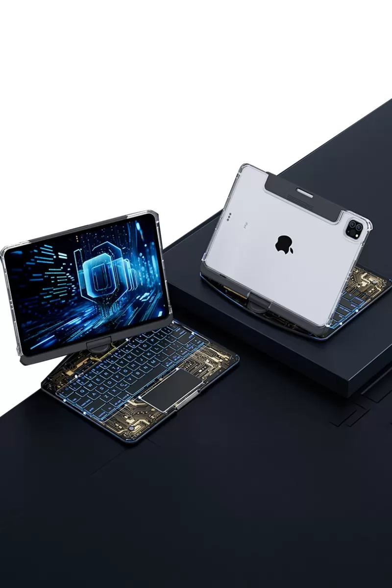 Newface Apple JP12.9 iPad Pro 12.9 (2022) Kılıf Vales Dönen Ledli Klavyeli Tablet Kılıfı - Siyah