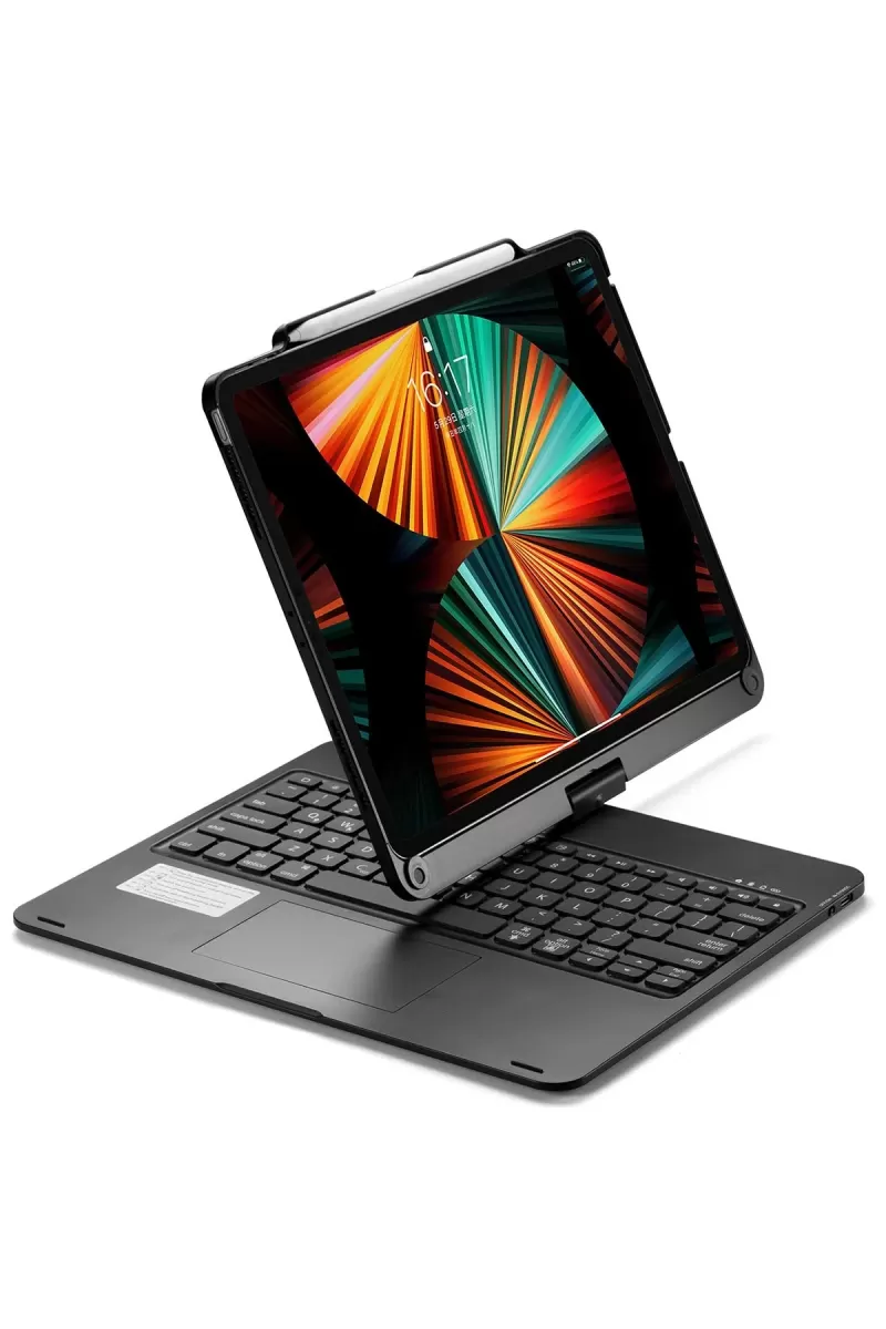 Newface Apple iPad Pro 12.9 (2021) Kılıf Magic Dönen Klavyeli Tablet Kılıf - Siyah