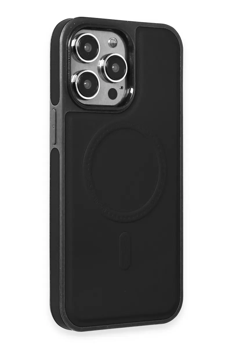 Newface Apple iPhone 15 Pro Max Kılıf Ozzi Magsafe Deri Kapak - Siyah