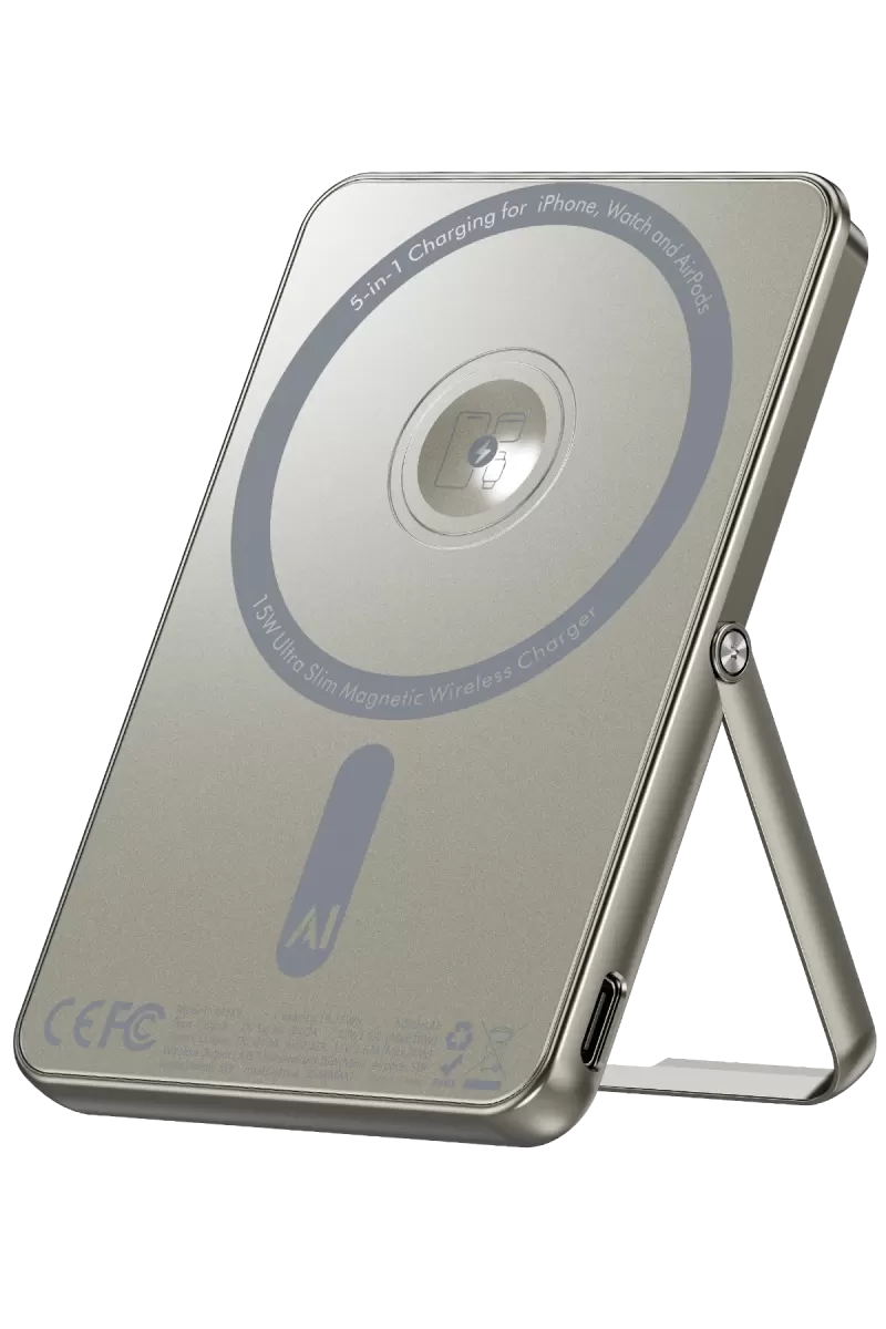 Newface PW580 5.000 mAh 20W Type-C 15W Kablosuz Şarj 3W Saat Şarj ve 5W Kulaklık Şarj Destekli PD Hızlı Şarj Magsafe Powerbank - Titanyum