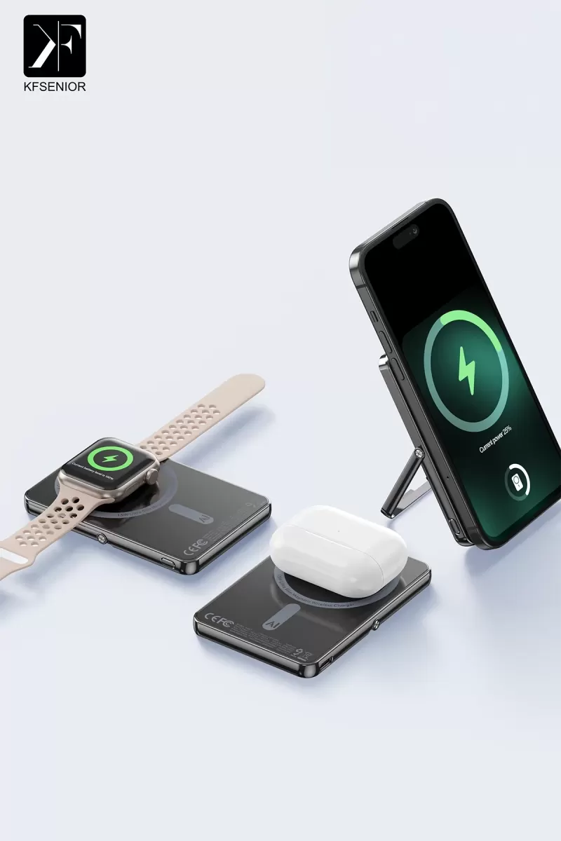 Newface PW580 5.000 mAh 20W Type-C 15W Kablosuz Şarj 3W Saat Şarj ve 5W Kulaklık Şarj Destekli PD Hızlı Şarj Magsafe Powerbank - Titanyum