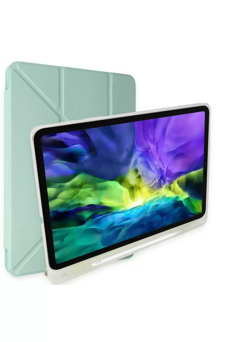 Newface Apple iPad 10.2 (8.nesil) Kılıf Kalemlikli Mars Tablet Kılıfı - Açık Yeşil
