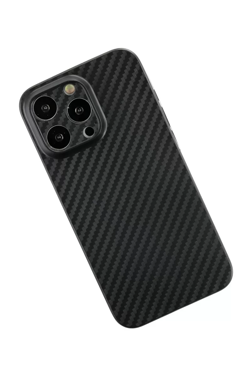 Newface Apple iPhone 13 Pro Max Kılıf Karbon PP Silikon - Siyah