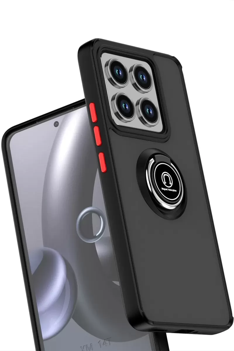 Newface Xiaomi Mi 14T Pro Kılıf Montreal Yüzüklü Silikon Kapak - Siyah