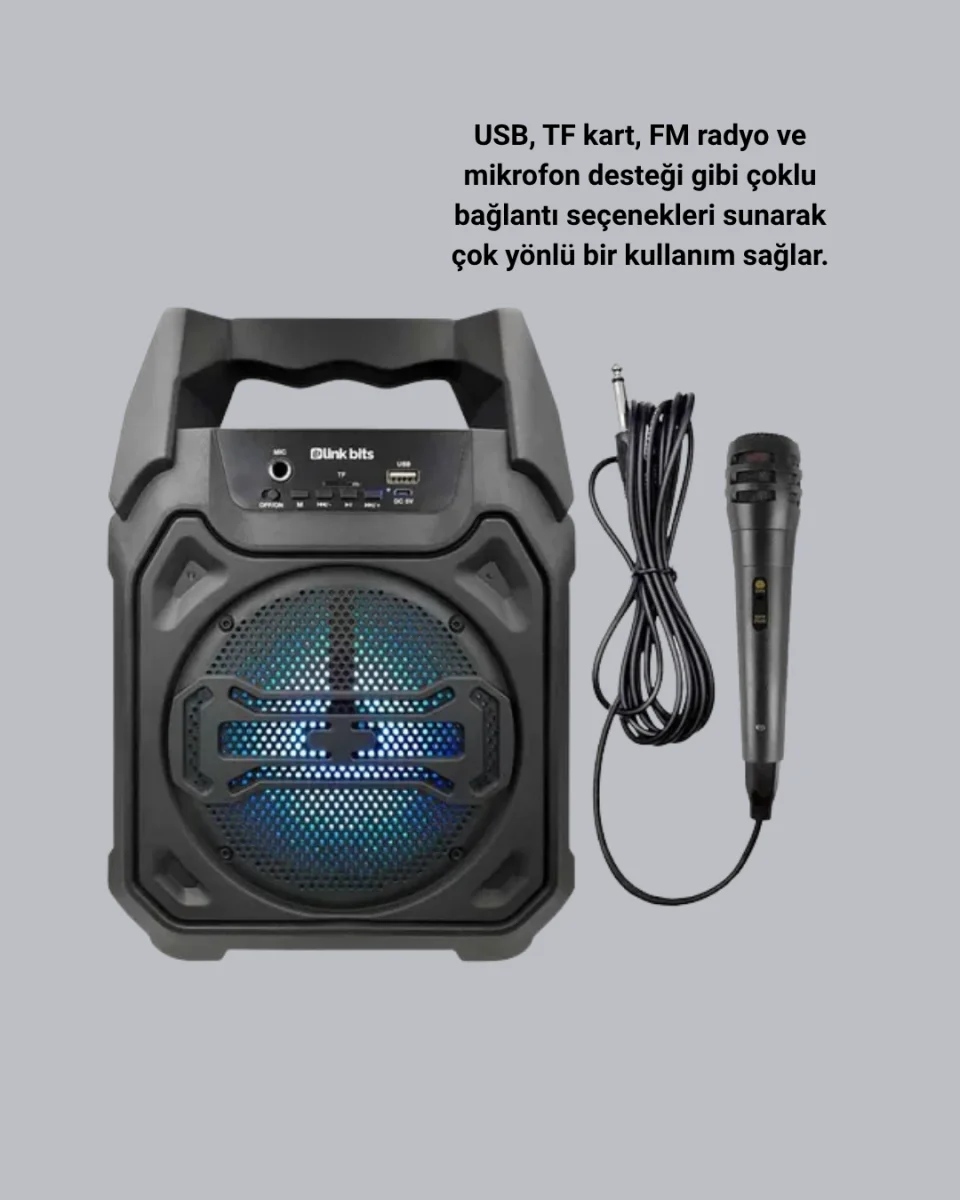 Bluetooth Hoparlör Mikrofonlu Taşınabilir Ses Sistemi FM Radyo, USB, SD Kart ve TWS Özellikli