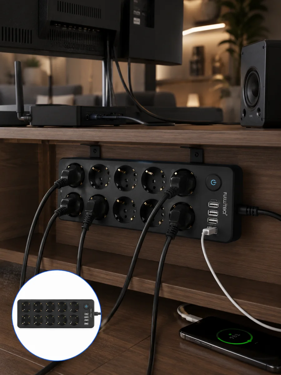 10'lu Çoklu Priz USB ve Type-C Şarj Girişli Akım Korumalı Grup Priz