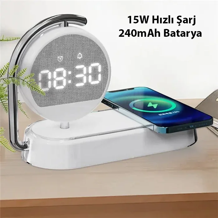 ALLY K01T 15W Led Işıklı Kablosuz Şarj Cihazı Çalar Saat-(5775)