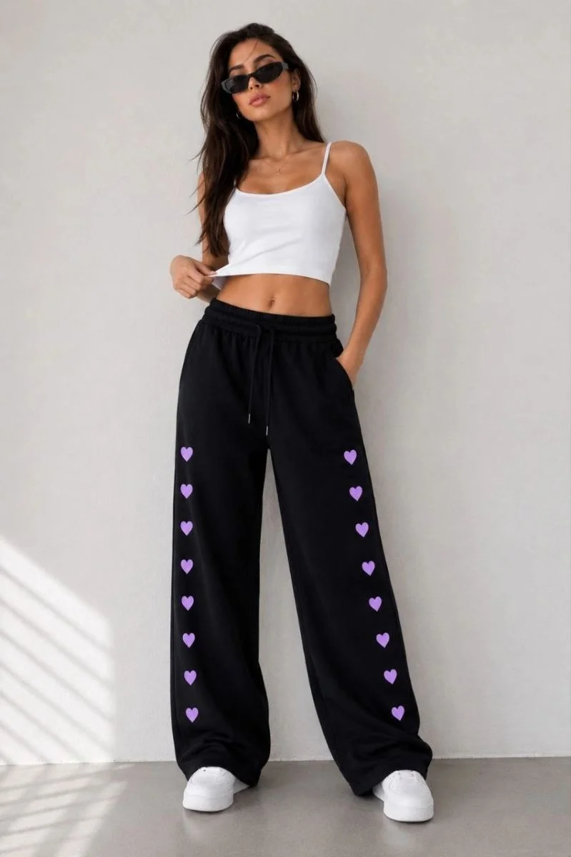 Kadın Osy Modal Yumuşak Dokulu Nakışlı Cepli Oversize Bol Paça Eşofman Altı - Bordo