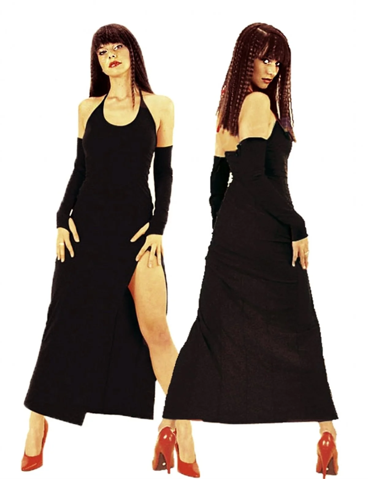 B101199 Derin Yırbrfaçlı Eldivenli Elbise