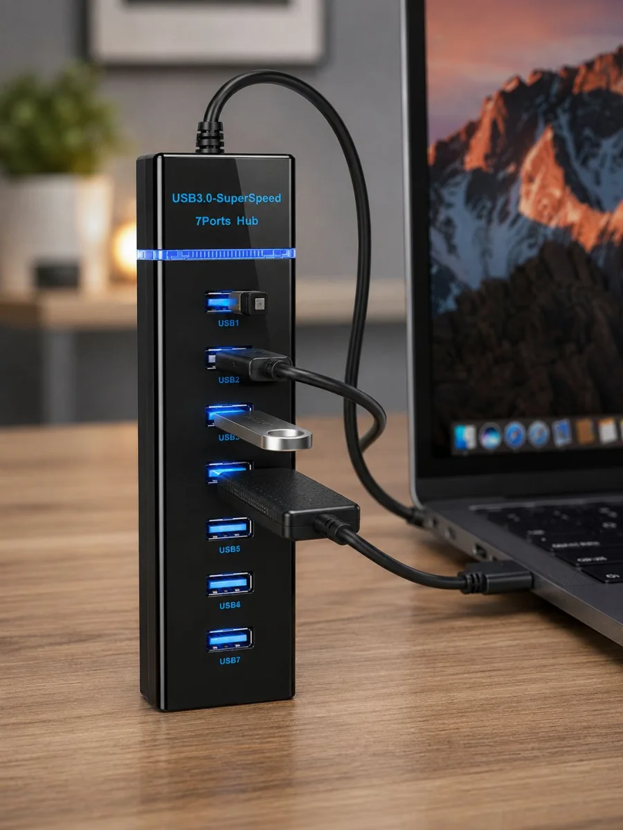 7 Port USB 3.0 Çoklayıcı Hub 5Gbps Veri Aktarım Adaptörü