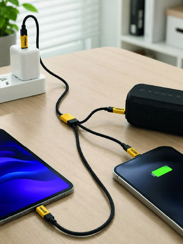240W Çoklu Şarj Kablosu Type-C Lightning Micro USB Örgü Kablo