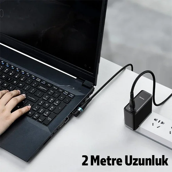 Baseus Zinc Manyetik Type-C to DC Round (40x17mm) Lenovo Laptop Şarj Kablosu 100W 2m-(5775)