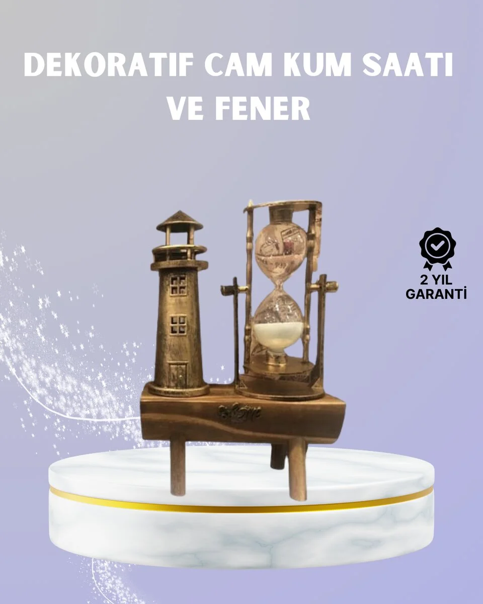 Ahşap Kum Saati ve Deniz Feneri Figürü Bir Arada – Ev & Ofis Dekorasyonu