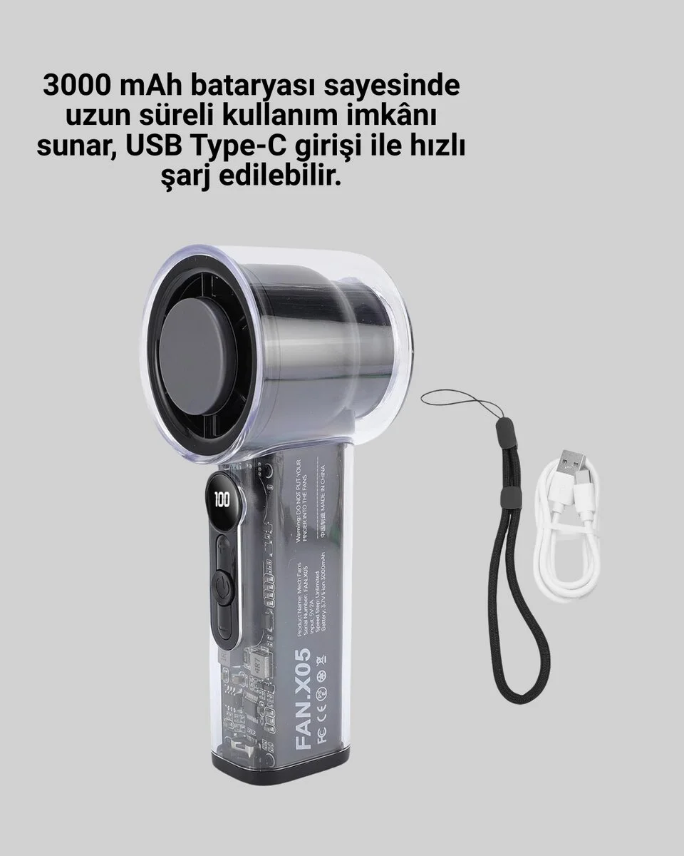 Yüksek Hızlı Şarjlı Fan | Kamp Ofis ve Açık Hava İçin İdeal
