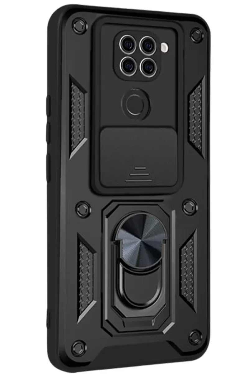 Newface Xiaomi Redmi Note 9 4G Kılıf Pars Lens Yüzüklü Silikon - Siyah