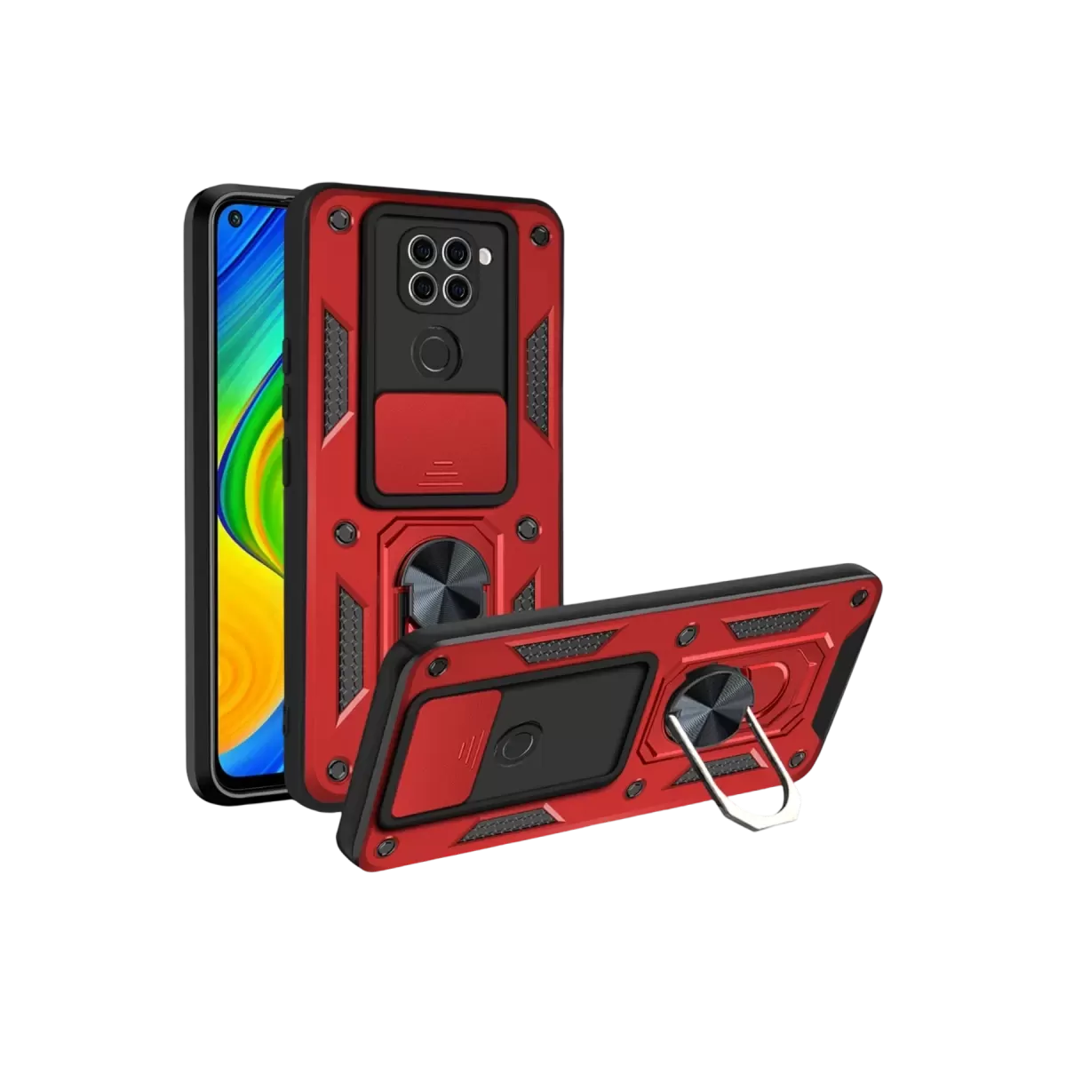 Newface Xiaomi Redmi Note 9 4G Kılıf Pars Lens Yüzüklü Silikon - Kırmızı