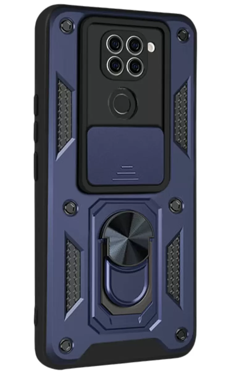 Newface Xiaomi Redmi Note 9 4G Kılıf Pars Lens Yüzüklü Silikon - Lacivert