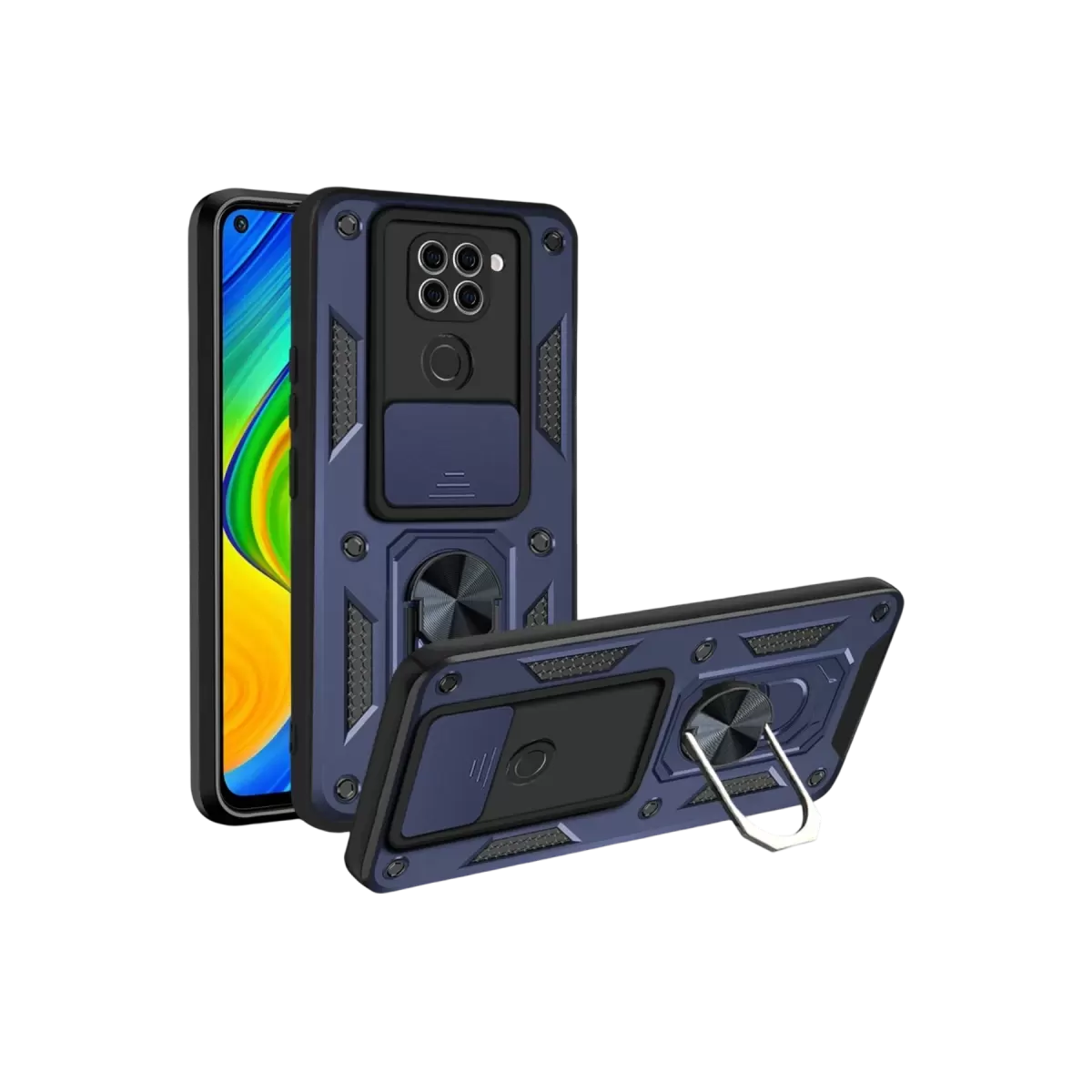 Newface Xiaomi Redmi Note 9 4G Kılıf Pars Lens Yüzüklü Silikon - Lacivert