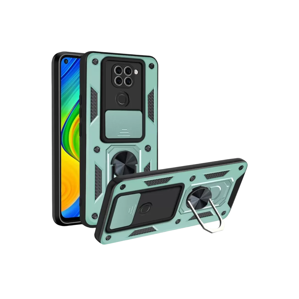 Newface Xiaomi Redmi Note 9 4G Kılıf Pars Lens Yüzüklü Silikon - Yeşil