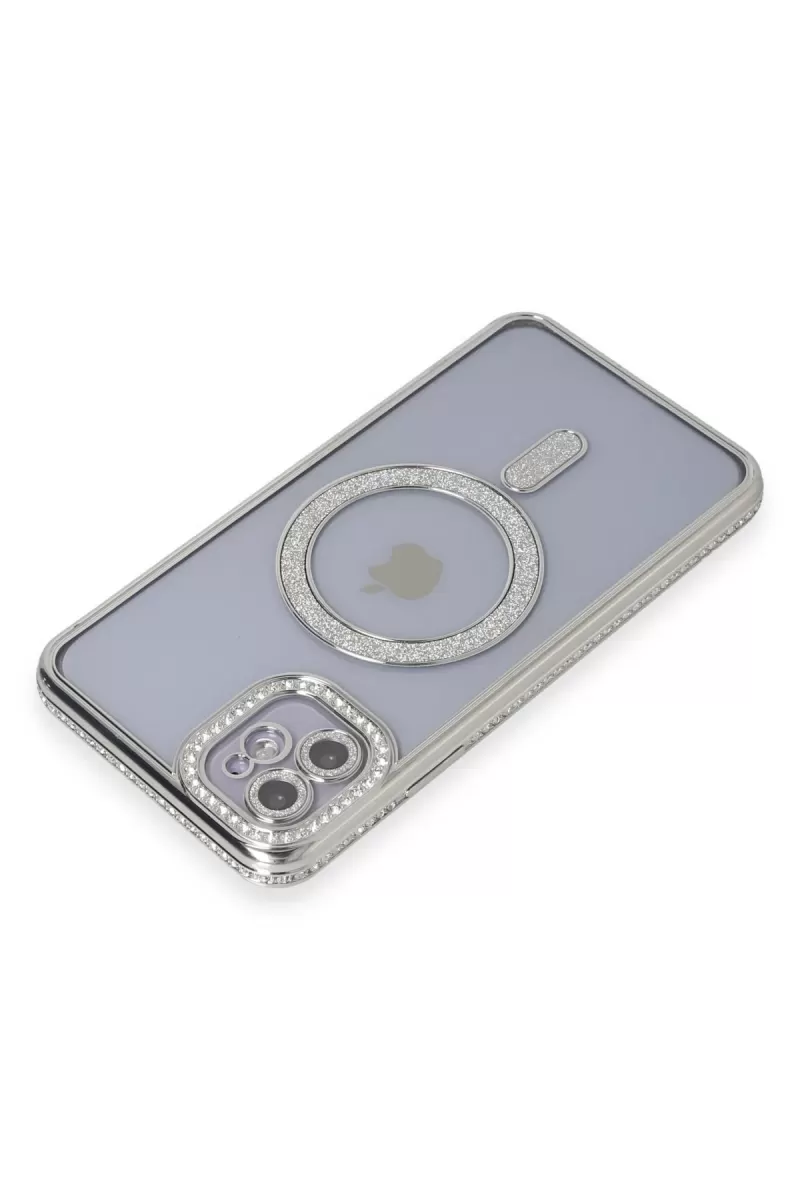 Newface Apple iPhone 11 Kılıf Joke Simli Magneticsafe Kılıf - Gümüş
