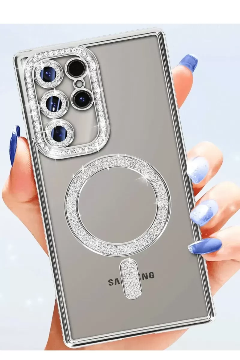 Newface Samsung Galaxy S25 Ultra Kılıf Joke Simli Magneticsafe Kılıf - Pembe