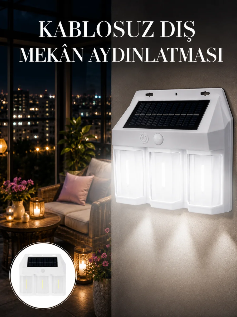 Dış Mekan Solar Duvar Lambası – 120° Hareket Algılama, 3 Işık Modu Yeni Nesil