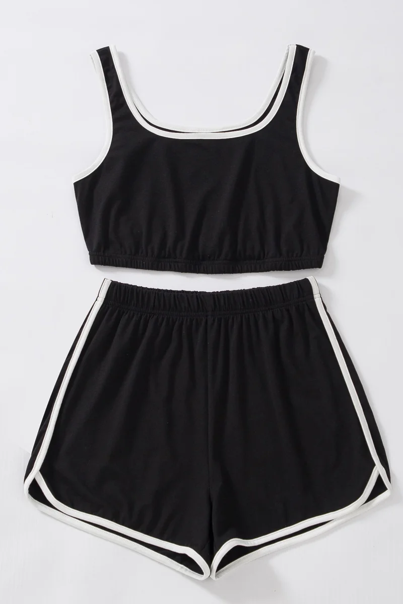 Kadın Siyah Askılı Crop Top ve Şortlu Gecelik Takım