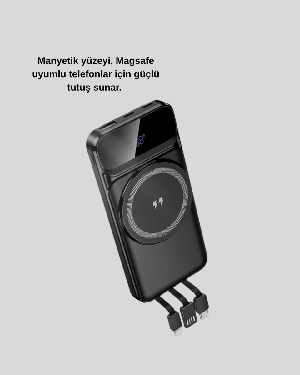 15W Kablosuz Hızlı Şarjlı 10000 mAh Powerbank – Taşınabilir, LED Göstergeli