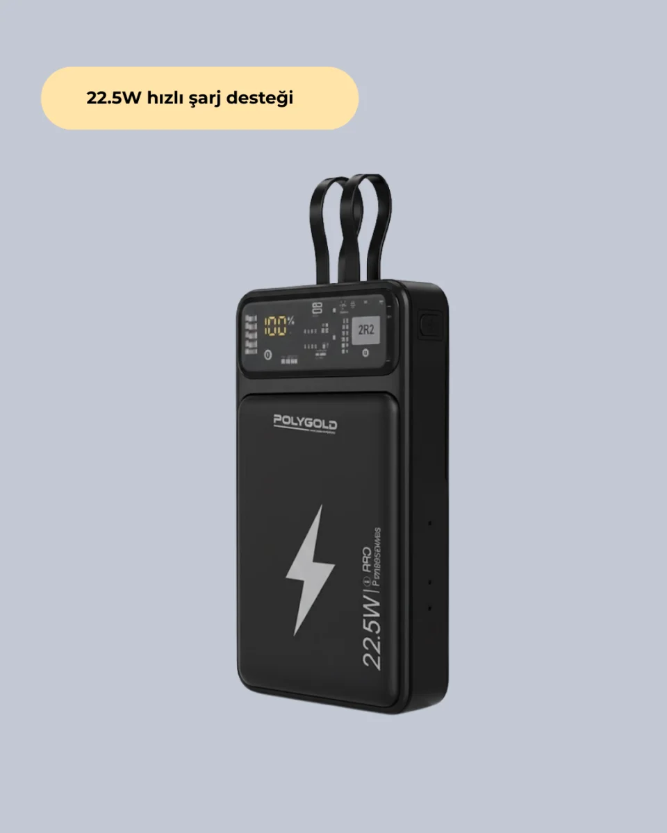 Powerbank Dahili Ekranlı 10000 mAh Çift Kablolu Yeni Nesil