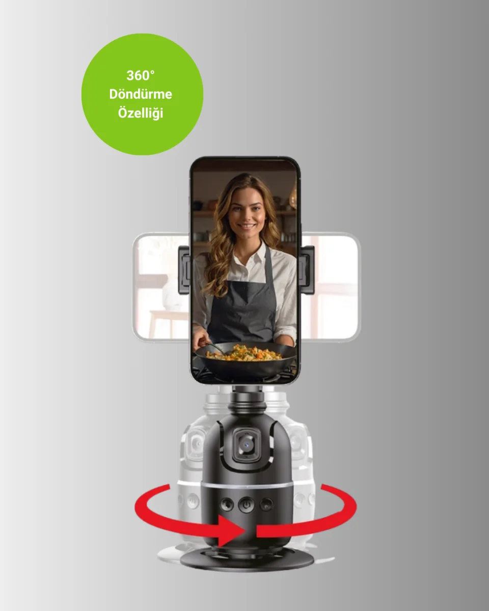 Yapay Zeka Destekli Yüz Takip Özellikli 360 Derece Dönen Masaüstü Telefon Sabitleyici Yeni Nesil