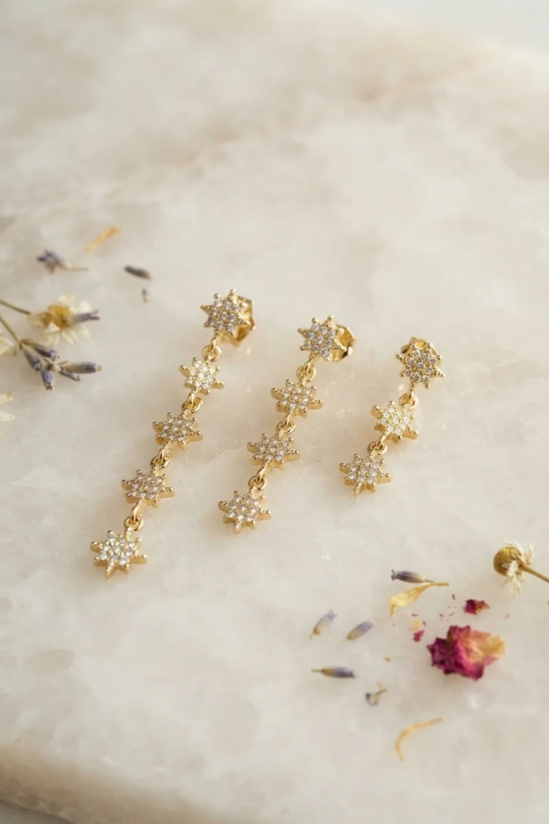 3 lü Set Küpe Gold Renk Kutup Yıldızı Detaylı