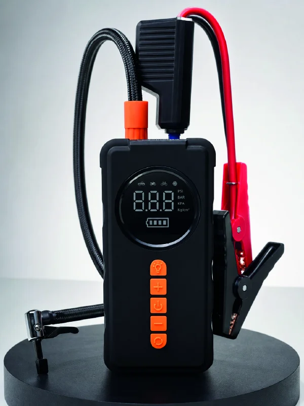 4'ü 1 Arada Akü Takviye Cihazı Dijital Lastik Şişirme Kompresörü 10000mAh Powerbank ve LED Fener