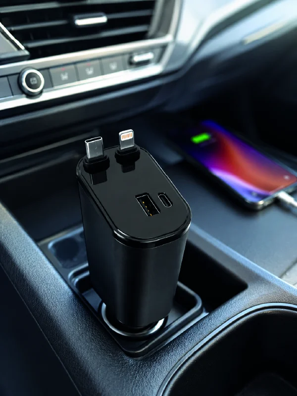 120W Hızlı Şarj Destekli 4'ü 1 Arada Araç Şarj Cihazı Type-C, Lightning, USB ve USB-C Çıkışlı