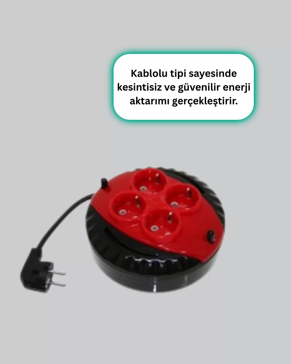 Kırmızı Renk 5 Metre 4’lü Kablolu Priz Makarası