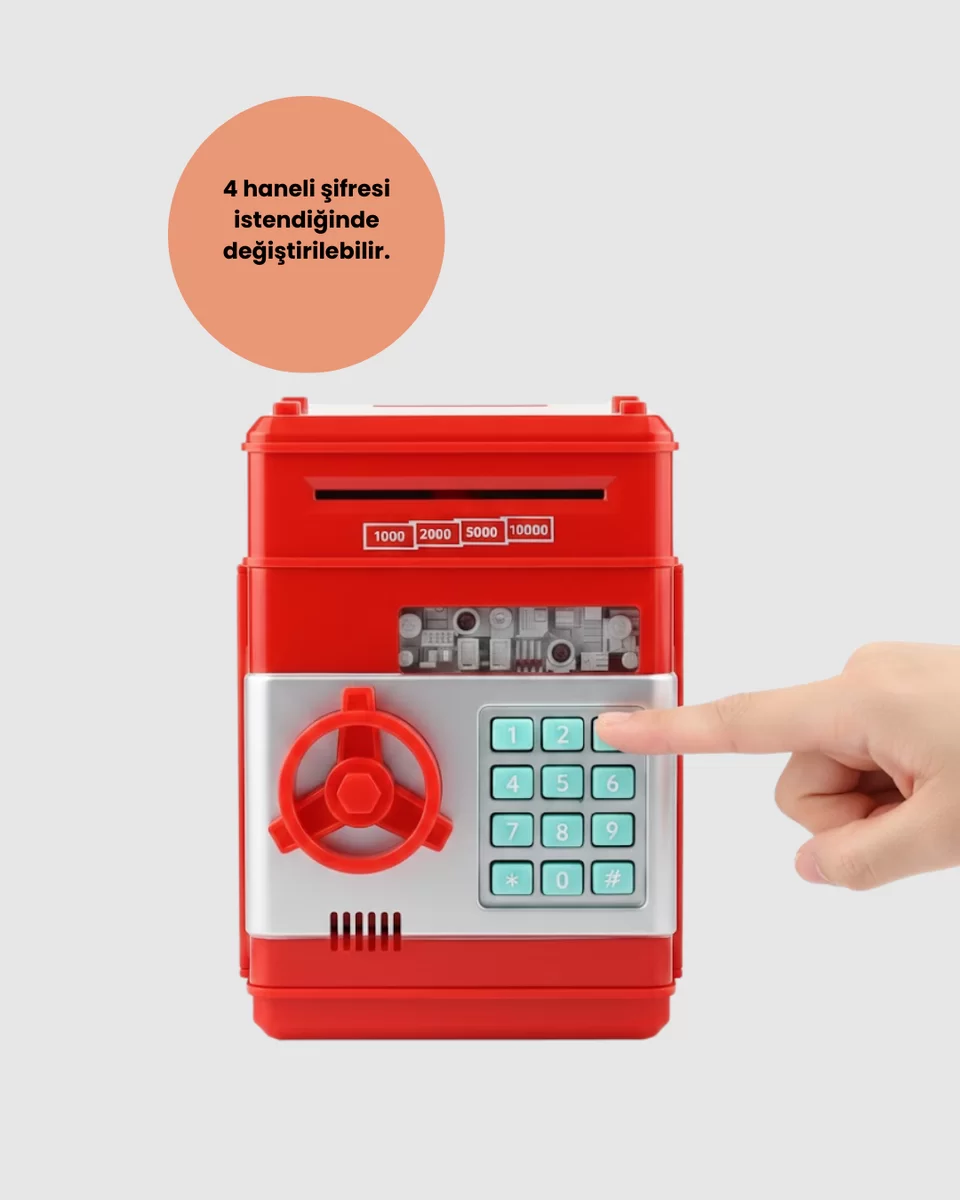Kırmızı ATM Kasa Tipi Para Biriktirme Kumbarası