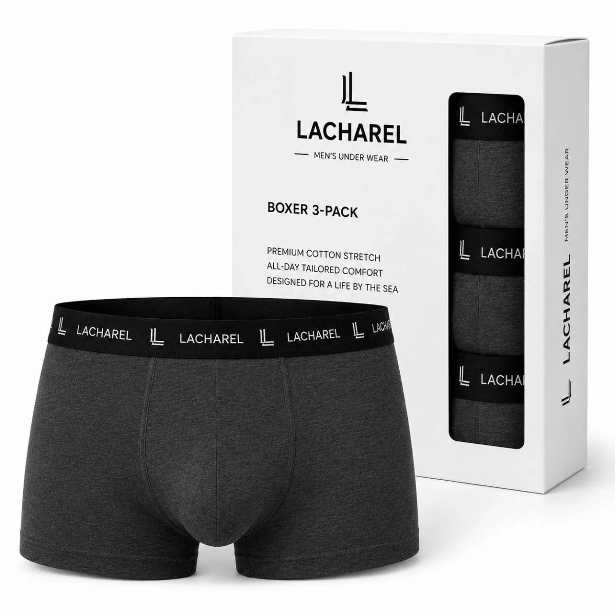 Erkek Likralı Pamuklu Nefes Alan Penye Boxer3'Lü Paket - Siyah & Füme & Gri