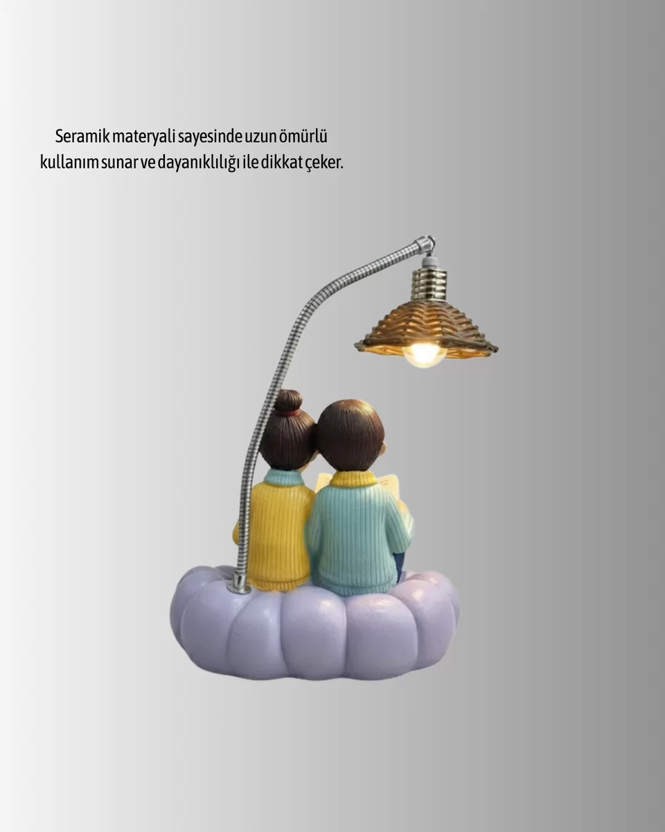 Romantik Çift Figürlü Okuyan Çift Masa Lambası Dekoratif LED Aydınlatma