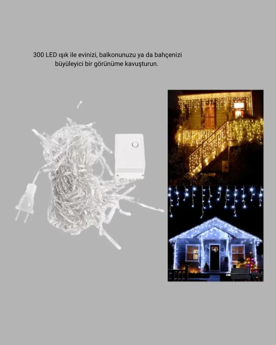 300 LED Perde Işık – Sıcak Beyaz Dekoratif Aydınlatma Yeni Nesil