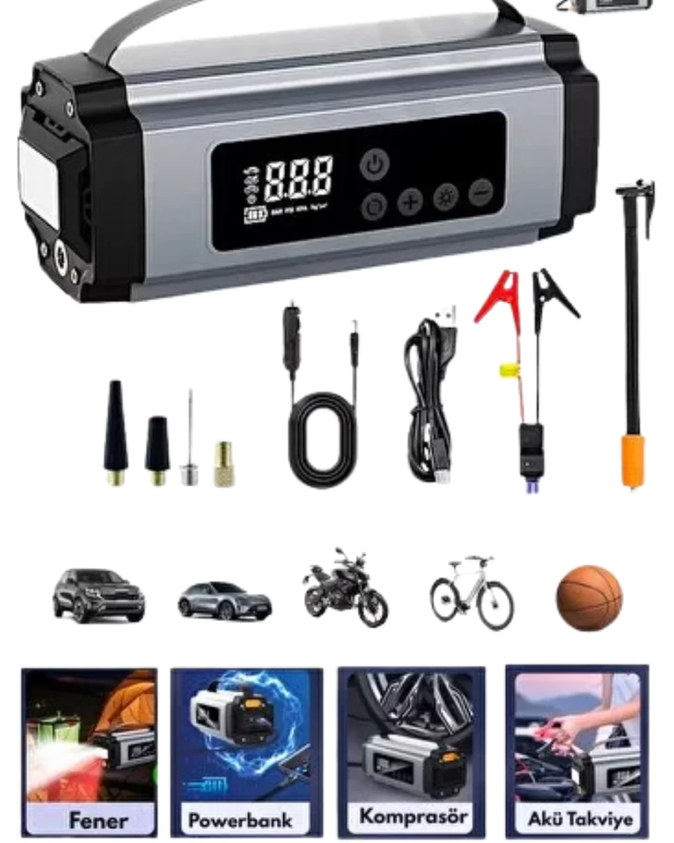 Acil Durumlar İçin Çok Fonksiyonlu Araç Akü Takviyesi Hava Kompresörü ve Güç Kaynağı Yeni Nesil