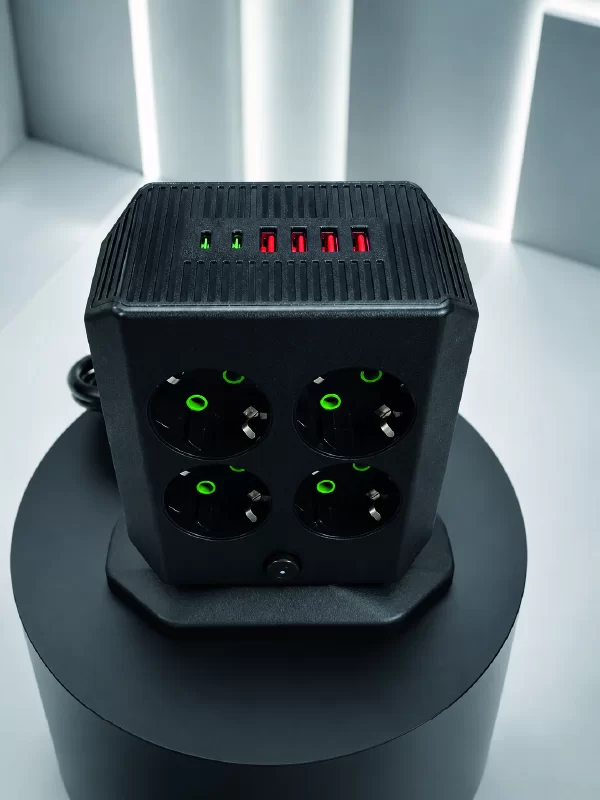 Akım Korumalı 8'li Dikey Priz 4 USB 2 Type-C Hızlı Şarj Destekli Çoklu Priz