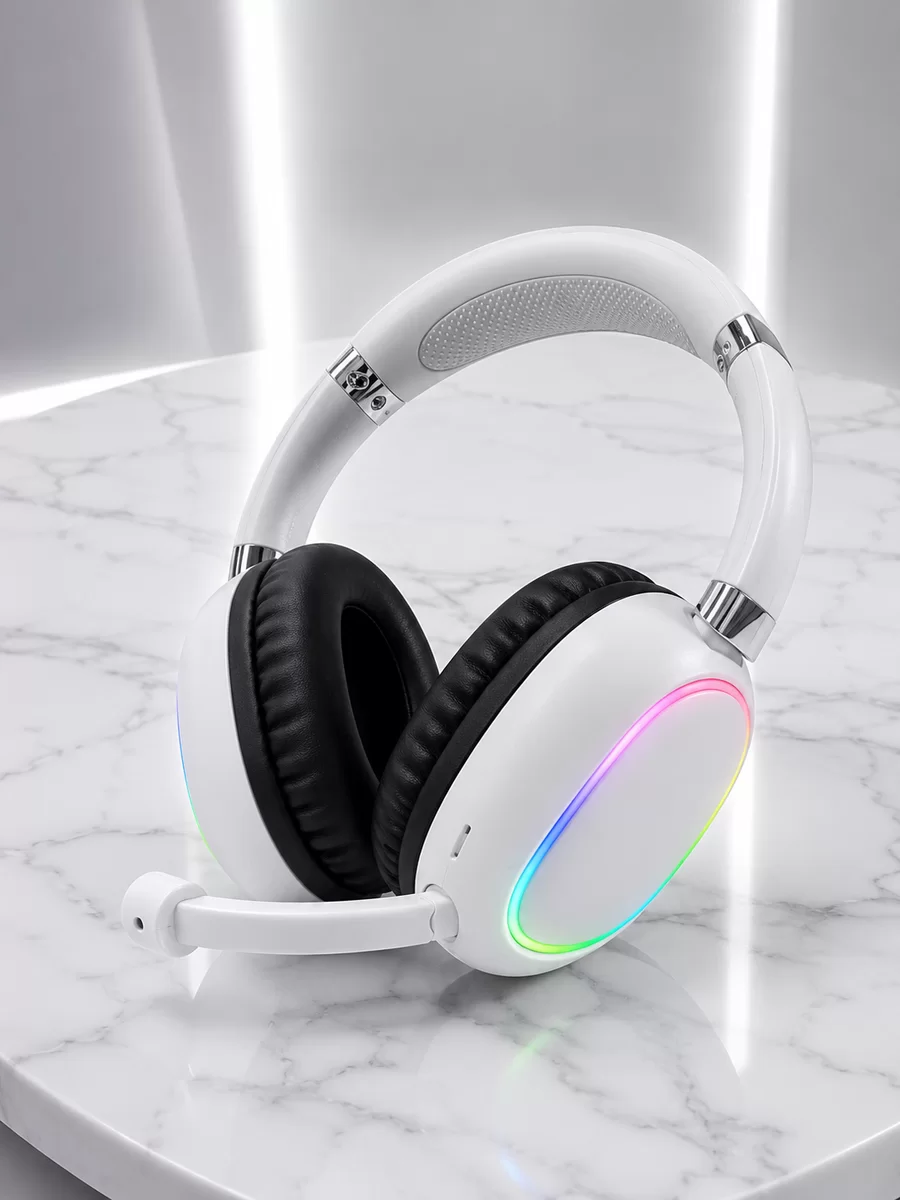 Beyaz Kablosuz Bluetooth Kulaklık Mikrofonlu Ergonomik Kulak Üstü Tasarım