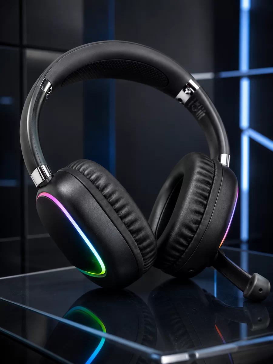 Bluetooth 5.0 Kablosuz Kulak Üstü Kulaklık Mikrofonlu RGB Aydınlatmalı