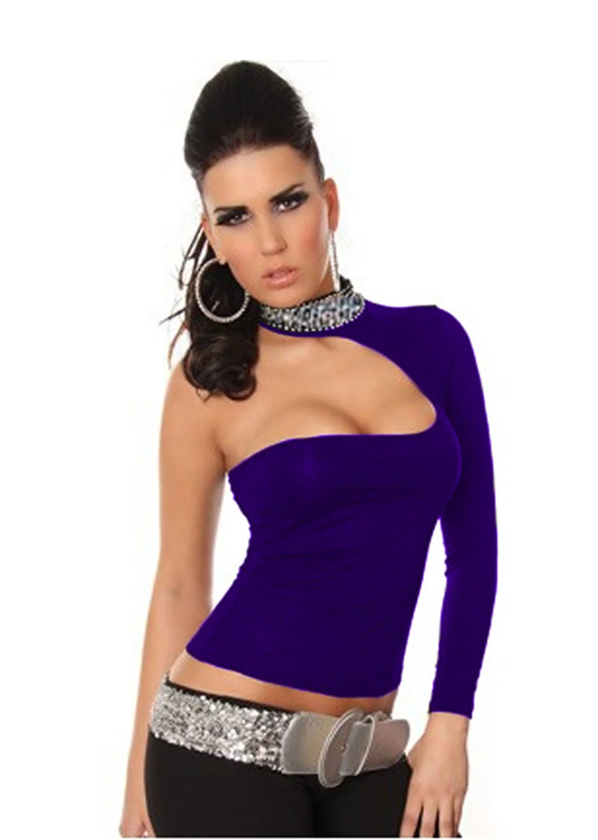 B101432 Pul Payet Aksesuarlı Bluz