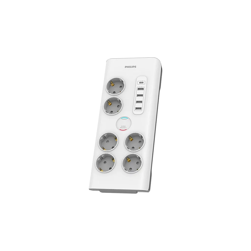 PHILIPS SPN7060WA/62 6 Soket Akım Korumalı Priz 900 Joules 2Mt Kablo 1xUsb-C 15W Şarj 4xUsb-A 20W (Beyaz)(1923)